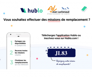 présentation de l'application Hublo et code à saisir pour accéder aux offres de remplacement de l'établissement